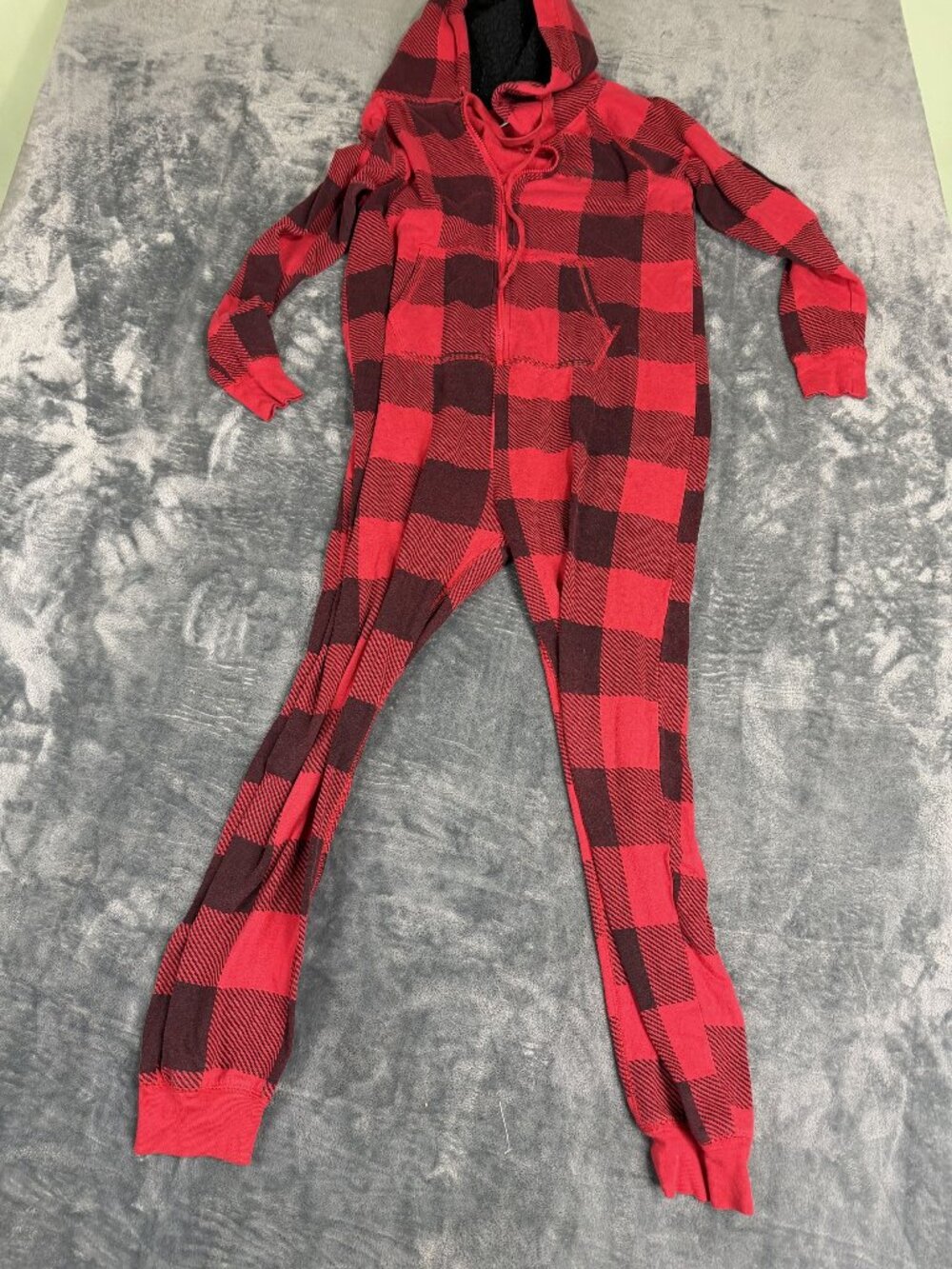 Victorias Secret Pink Womens Red & Black Plaid Hooded Onesie Pajamas S